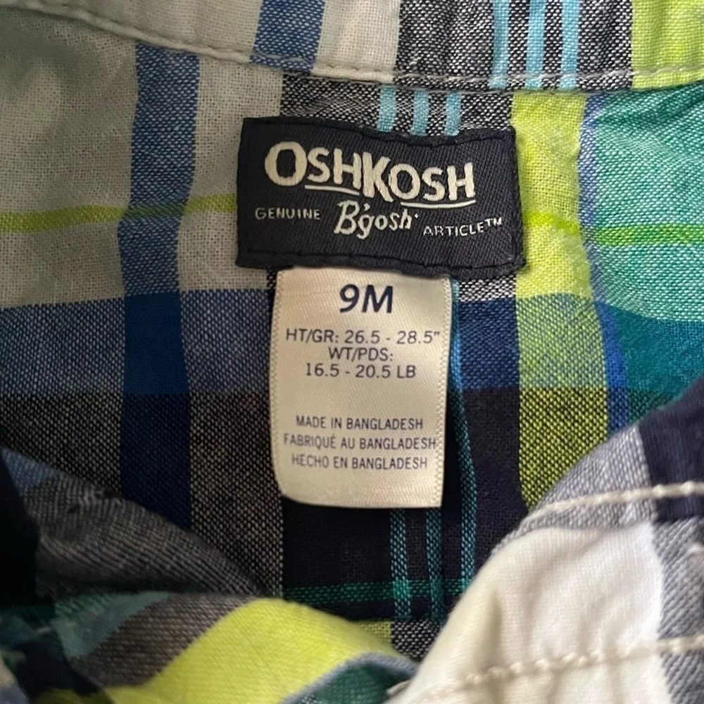 OshKosh plaid cotton multicolor button up shirt Boys 9 Mo pockets long sleeves